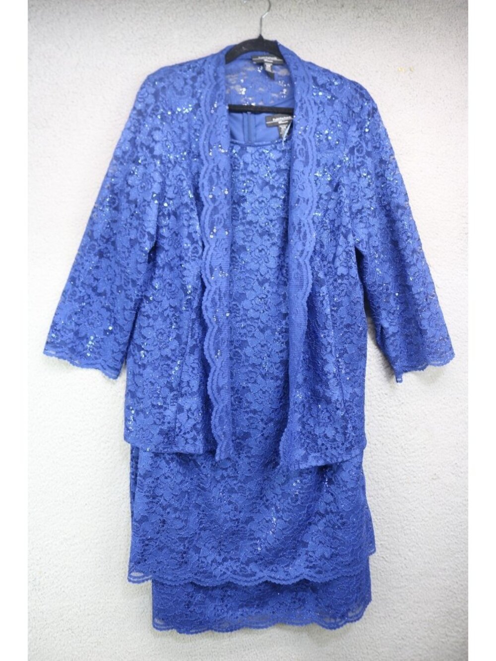 R & M Richards Sleeveless Lace Sequin Midi Dress w/Cardigan-18W-Mother of Bride
